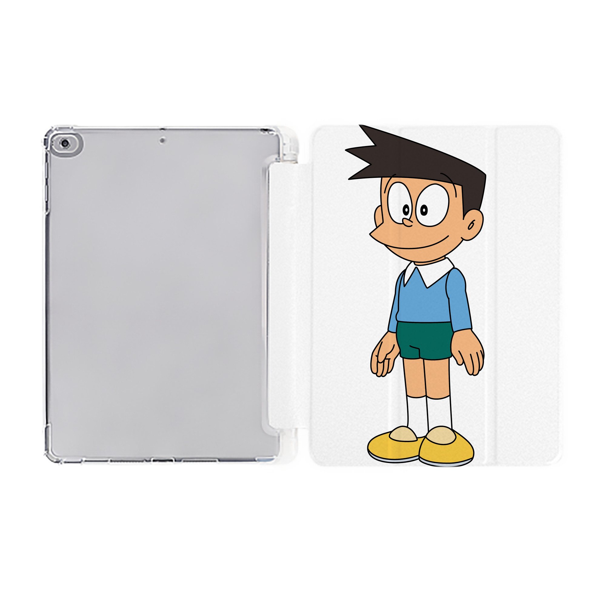 （画像用） ドラえもん 骨川 スネ夫 Doraemon Honekawa Suneo IPad ケース ペン収納付き 三つ折りスタンド PUレザー×シリコン 対応機種9.5/10.5/10.9インチ